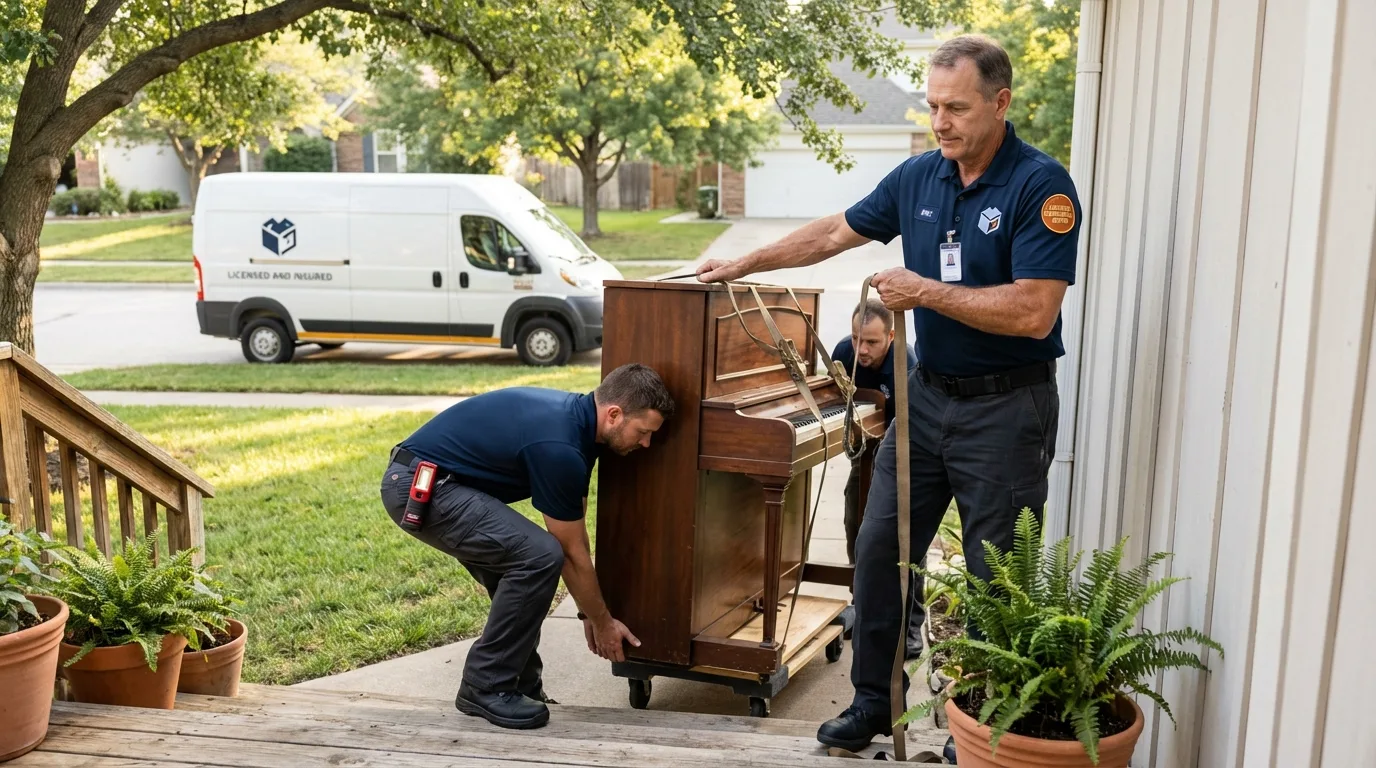 Licensed piano movers securing grand piano in Monticello, NY